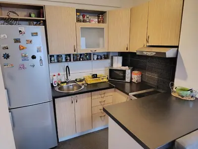 a kitchen with a white refrigerator and a sink at Apartman MM , Banja Luka, Wi-Fi free,parking free in Banja Luka