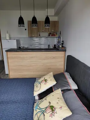 a couch with two pillows on it in a kitchen at Cozy studio Cik-Cak in Doboj