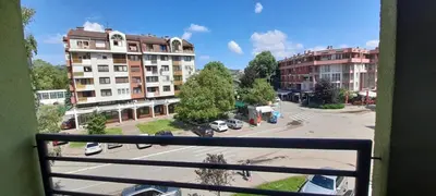 a balcony with a view of a street and buildings at LNB Lux in Doboj