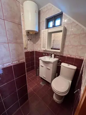 a bathroom with a toilet and a sink and a window at Vikendica Mlinovi in Krupa na Vrbasu