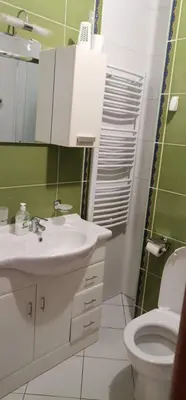 a bathroom with a white sink and a toilet at Apartman Benz studio in Banja Luka