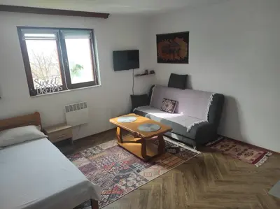 a living room with a couch and a table at Dreamhouse Bosnia in Visoko