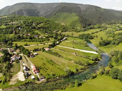 an aerial view of a village in the mountains at Smjestaj na selu Stankovic - Pliva in Šipovo