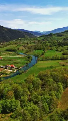 an aerial view of a valley with a river at Smjestaj na selu Stankovic - Pliva in Šipovo