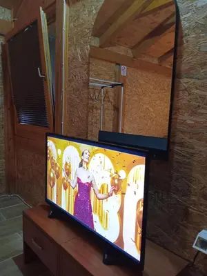 a television screen with a picture of a woman at Flora&Fauna in Bihać