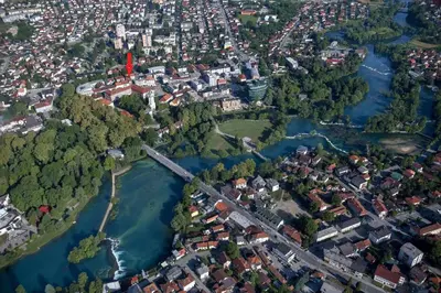 an aerial view of a city with a river at Penthouse City Center in Bihać