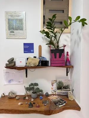 a desk with a plant on top of it at Ravne Energy Apartments in Visoko