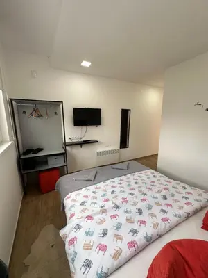 a room with two beds and a flat screen tv at Ravne Energy Apartments in Visoko