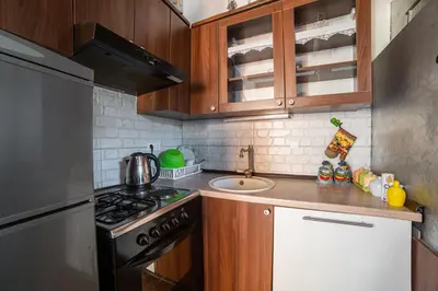 a small kitchen with a stove and a sink at Holiday Home Bonum in Bihać