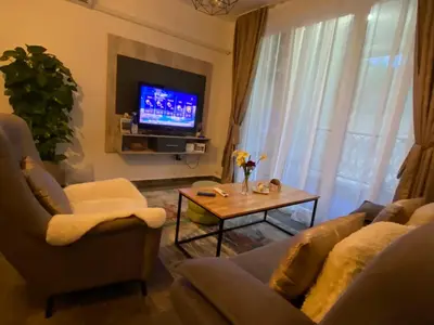 a living room with two couches and a tv at Apartment Pahuljica in Travnik