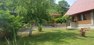 a house with a yard with a tree in front of it at Green Garden Lohovo in Bihać
