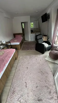 a living room with two beds and a couch and a television at City apartment 3 in Visoko