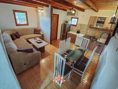 an overhead view of a living room and kitchen in a cabin at Holiday home LOTUS in Bihać