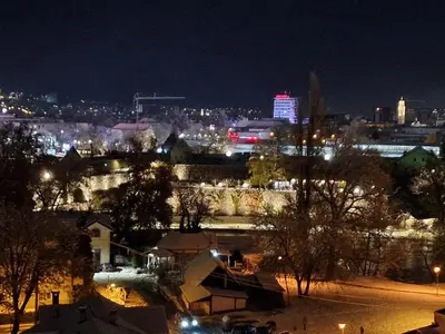 a view of a city at night with lights at Apartman Nataša BL in Banja Luka