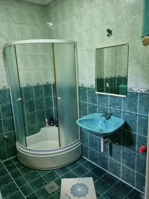 a bathroom with a shower and a sink and a tub at Apartman Vany in Tuzla