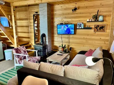 a living room with a couch and a tv at Brvnaria in Slatina Varoš