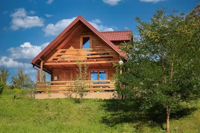 a log cabin on a hill with a tree at Brvnaria in Slatina Varoš