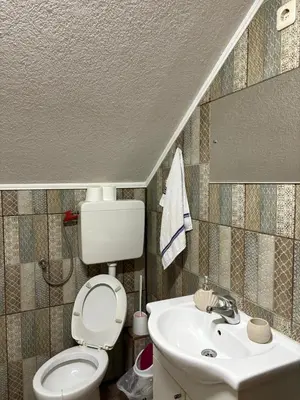 a bathroom with a toilet and a sink at Apartman Salus in Tuzla