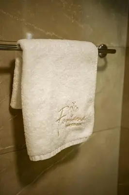 a towel hanging on a towel rack in a bathroom at Fontana apartmani 1 FREE parking in Tuzla