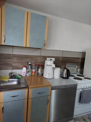 a small kitchen with a stove and a sink at Home of nature - kuća prirode in Odžak