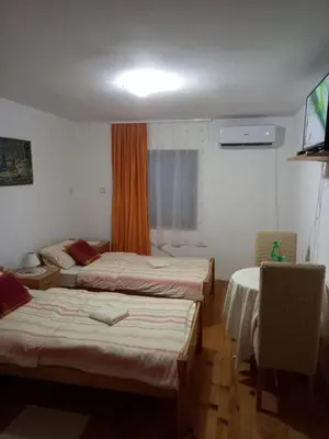 a hotel room with two beds and a television at Soba Dujaković in Banja Vrućica