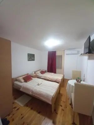 a room with two beds and a tv in it at Soba Dujaković in Banja Vrućica