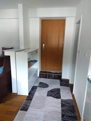 a room with a desk and a wooden door at Indy in Travnik