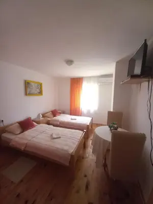 a hotel room with two beds and a television at Soba Dujaković in Banja Vrućica