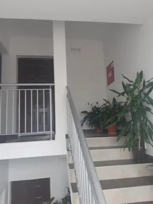 a staircase with potted plants in a building at apartman Dani in Derventa