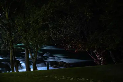 a group of trees in a park at night at Waterfall Glamping Cabin in Bihać