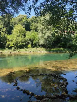 a view of a river with trees in the background at Apartmani Kajkut in Banja Luka