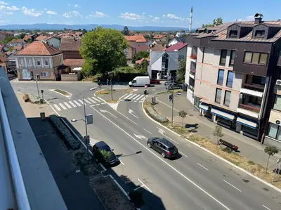 an aerial view of a street in a small town at Bajka centar in Bosanska Gradiška