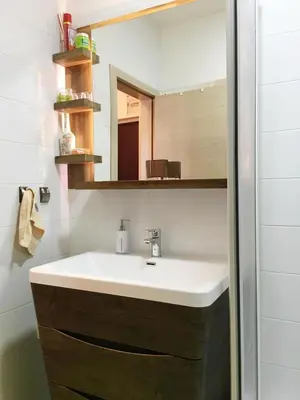 a bathroom with a sink and a mirror at Apartman Nancy Vlašić in Vlasic