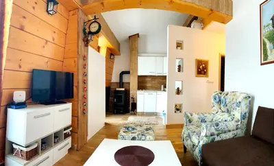 a living room with a couch and a tv at Apartman Nancy Vlašić in Vlasic