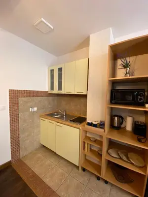 a kitchen with a sink and a counter top at Apartment Blue Eko Fis Vlašić in Vlasic