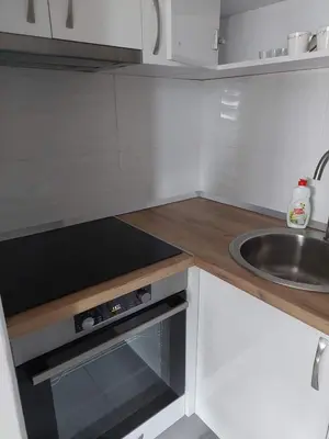 a kitchen with a sink and a stove top oven at Sunrise Apartments in Banja Luka