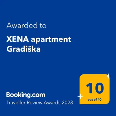 a yellow sign with the text awarded to zenanna appointment grandvisor at XENA Centar Gradiška in Bosanska Gradiška