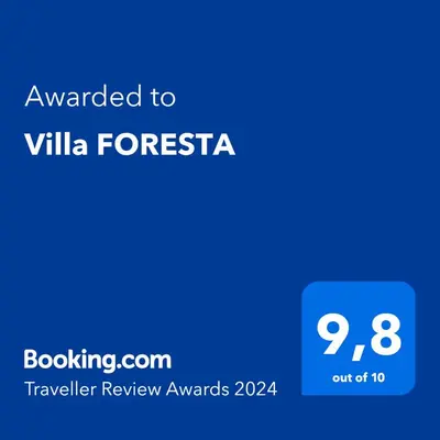 a blue screen with the text awarded to villa foresta at Villa FORESTA in Banja Luka