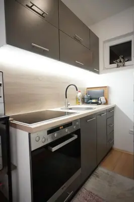 a kitchen with a sink and a stove at Planinska kuca NATURA in Vlasic