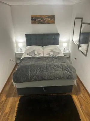 a bedroom with a large bed with two night stands at Apartman MIA in Travnik