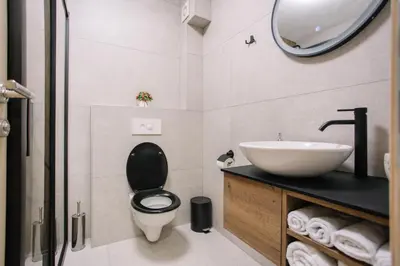 a bathroom with a toilet and a sink at Apartments Hana City Center in Livno