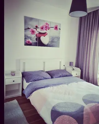 a bedroom with a bed and two paintings on the wall at Cozy Home Apartment Banja Luka in Banja Luka