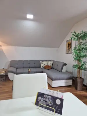 a living room with a couch and a table at Apartments Gradiska in Bosanska Gradiška