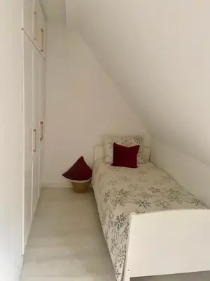 a bedroom with a bed with red pillows on it at Farmhouse Dzeni in Vlasic