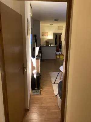 a hallway leading to a living room and a kitchen at Penthouse stan 80m2, terasa 36m2, garaža... centar Banja Luke - gradski park in Banja Luka