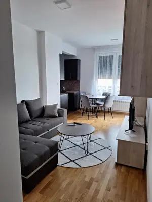 a living room with a couch and a table at Apartman Mia 2 Banja Luka in Banja Luka