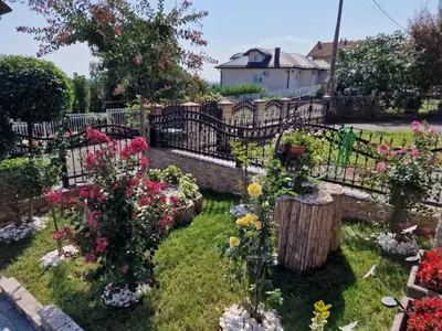 a garden with flowers in the grass at Villa Janković in Modriča