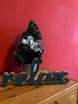 a christmas tree sitting on top of a wooden table at Apartman Melani in Kupres