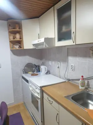 a small kitchen with a sink and a stove at Apartman SI in Banja Luka