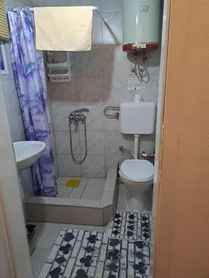 a bathroom with a shower and a toilet and a sink at Natural House in Visoko